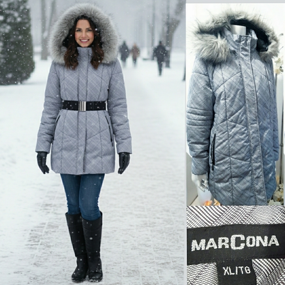 🔖MarCon⛄Faux Fur Hooded Quilted Long Winter Jacket